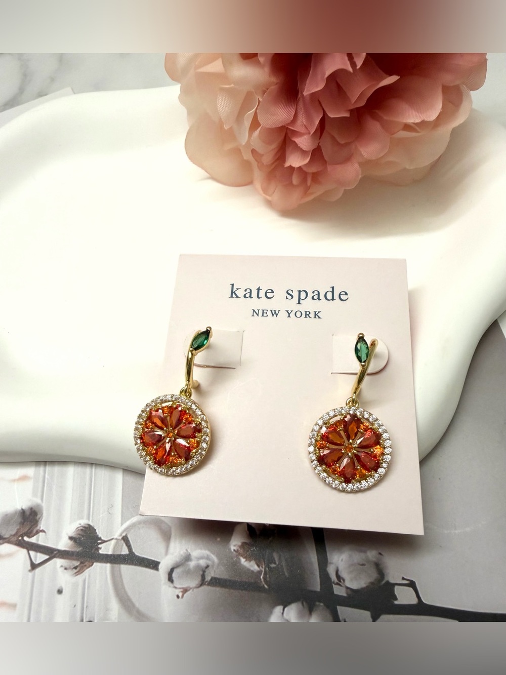 kate spade Orange and Green Crystal Drop Earrings